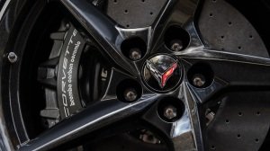 A closeup of the 2024 Chevrolet C8 Corvette E-Ray's wheels