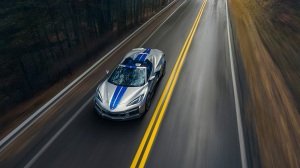 A 2024 Chevrolet C8 Corvette E-Ray convertible from above