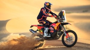 Racer Kevin Benavides of the Red Bull KTM Factory Racing team competes in the 2023 Dakar Rally.