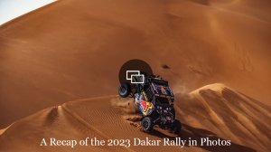 Austin Jones surfing massive waves of sand during Stage 12 of the 2023 Dakar Rally.