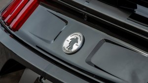 A detail of the commemorative badging on the Shelby Centennial Edition Mustang.