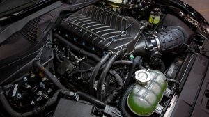 The Shelby Centennial Edition Mustang's Ford 5.0-liter supercharged V-8 engine, which has been upgraded to make 750 hp.