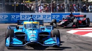 A scene from the 2022 IndyCar Series Firestone Grand Prix with Jimmie Johnson competing for Chip Ganassi Racing.