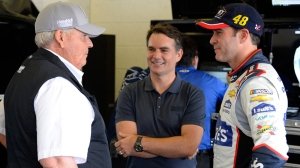From left: Rick Hendrick, Jeff Gordon and Jimmie Johnson at Homestead-Miami Speedway in 2018.
