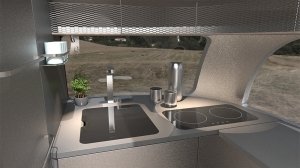 The Airstream Studio F.A. Porsche Concept Travel Trailer's kitchenette