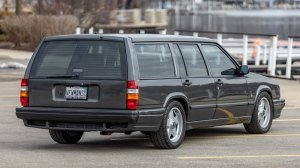 A rear 3/4 view of Paul Newman's 1988 Volvo 740 Turbo wagon