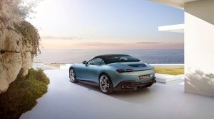 The Ferrari Roma Spyder with its fabric top up