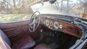 The interior of an unrestored 1934 Mercedes-Benz 500 K Offener Tourenwagen.