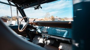 The interior of a Ford Bronco restomod from Velocity Modern Classics.