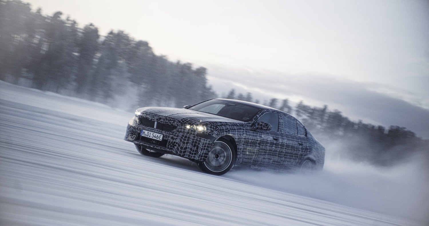 BMW i5 slip-sliding as part of winter weather testing