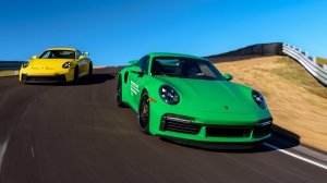 Porsche 911s on the new track expansion at the Porsche Experience Center Atlanta.