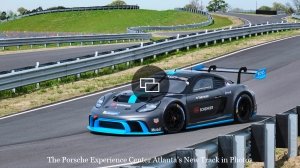 The 1,088 hp, experimental Porsche 718 Cayman GT4 e-Performance on the new track expansion at the Porsche Experience Center Atlanta.