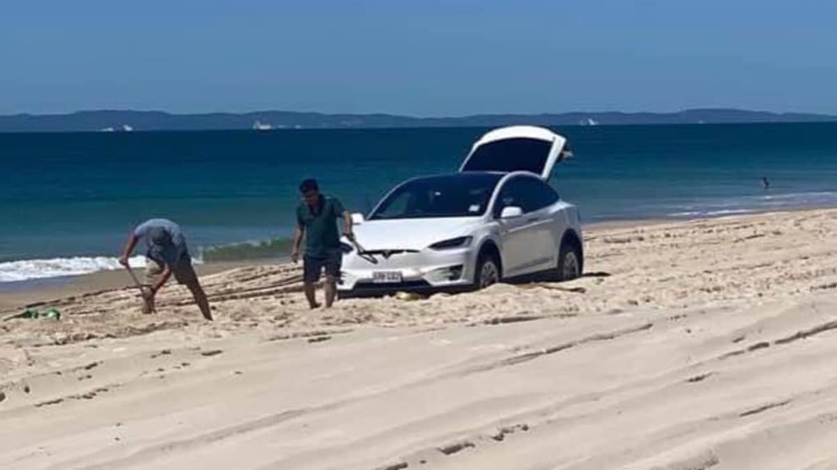 Beached as: Bogged Tesla Model X driver mocked mercilessly on social media