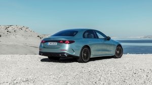 A rear 3/4 view fo the 2024 Mercedes-Benz E-Class