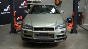 The 2002 Nissan Skyline GT-R M-Spec Nür from the front