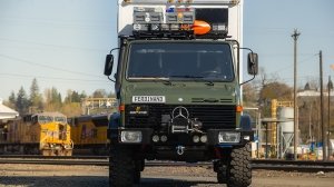 The 1987 Mercedes-Benz Unimog U1300L camper conversion from the front