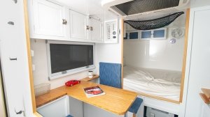 The 1987 Mercedes-Benz Unimog U1300L camper conversion's living area