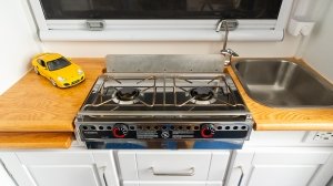 The 1987 Mercedes-Benz Unimog U1300L camper conversion's kitchenette