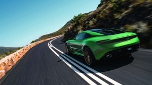 A rear 3/4 view of the Aston Martin DB12