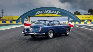 A rear 3/4 view of the 1963 Ferrari 250 GTE Le Mans Safety Car