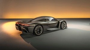 A rear 3/4 view of the Porsche Mission X concept