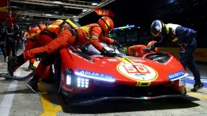 Ferrari's car No. 50 makes a pit stop during the 2023 24 Hours of Le Mans.