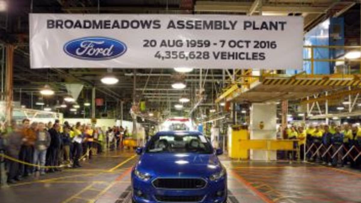 The last Australian-made Ford Falcon rolls off the production line.
