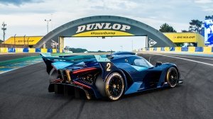 A rear 3/4 view of the Bugatti Bolide
