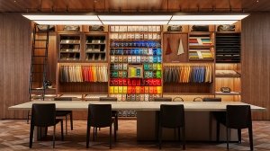 A wall of samples in Aston Martin’s Q New York's flagship customization center