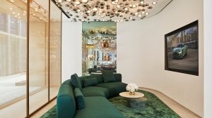 A sitting area in Aston Martin’s Q New York's flagship customization center
