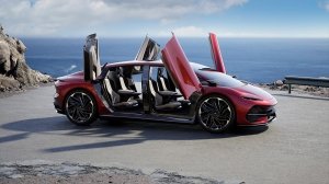 The Aehra Sedan concept with its four doors open