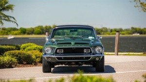 The Carroll Shelby-commissioned 1968 Ford Mustang Green Hornet replica from the front