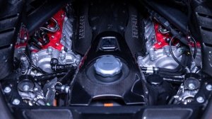 The 4.0-liter twin-turbo V-8 inside a new Ferrari SF90 XX Stradale.