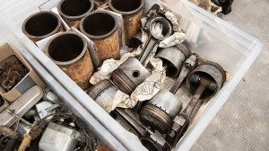 Engine parts from the disassembled 1964 Aston Martin DB5