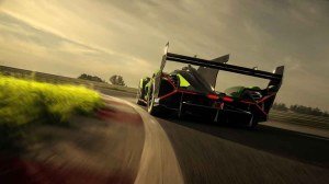 The Lamborghini SC63 LMDh race car on the race track