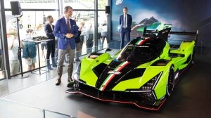 Stephan Winkelmann introducing the SC63, Lamborghini's LMDh (Le Mans Daytona hybrid) entry for the top tier of endurance racing.