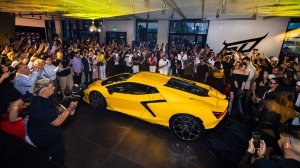 The West Coast reveal of the Lamborghini Revuelto, the marque's first plug-in hybrid supercar.