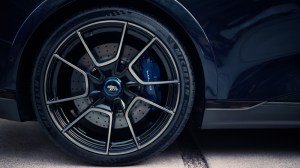 The driver's-side wheel on a Lucid Air Sapphire.