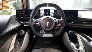 The majority of cockpit controls are accessed through the tightly clustered display screens.