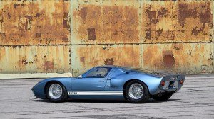 A rear 3/4 view of the Ford GT40 press car