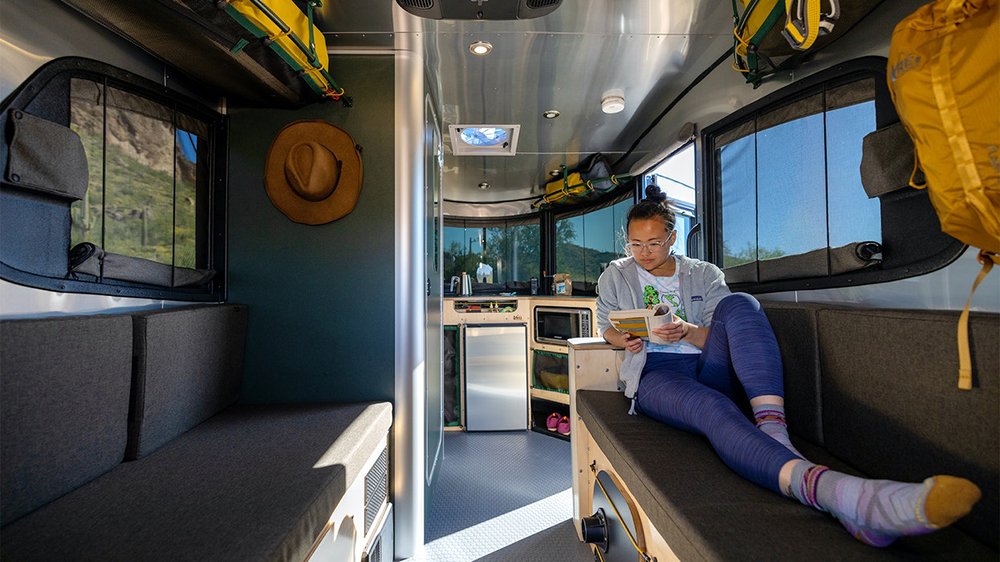 Inside the Airstream REI Co-op Special Edition Basecamp trailer