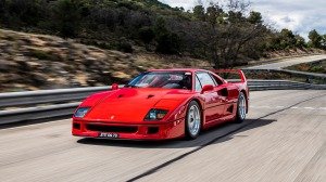 A front 3/4 view of Alain Prost's 1990 Ferrari F40