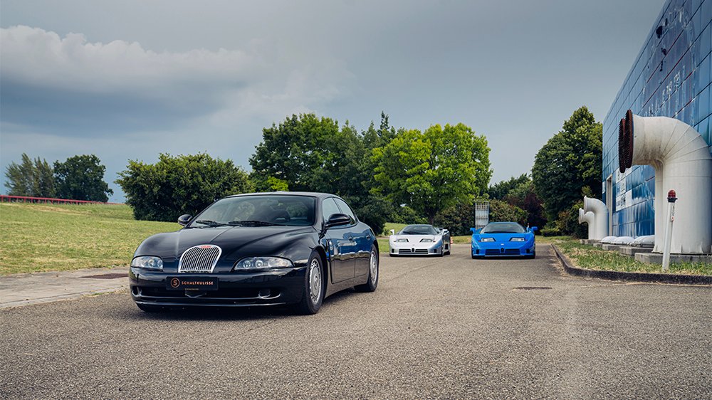 Bugatti EB 112 prototype and a pair of EB 110 GTs