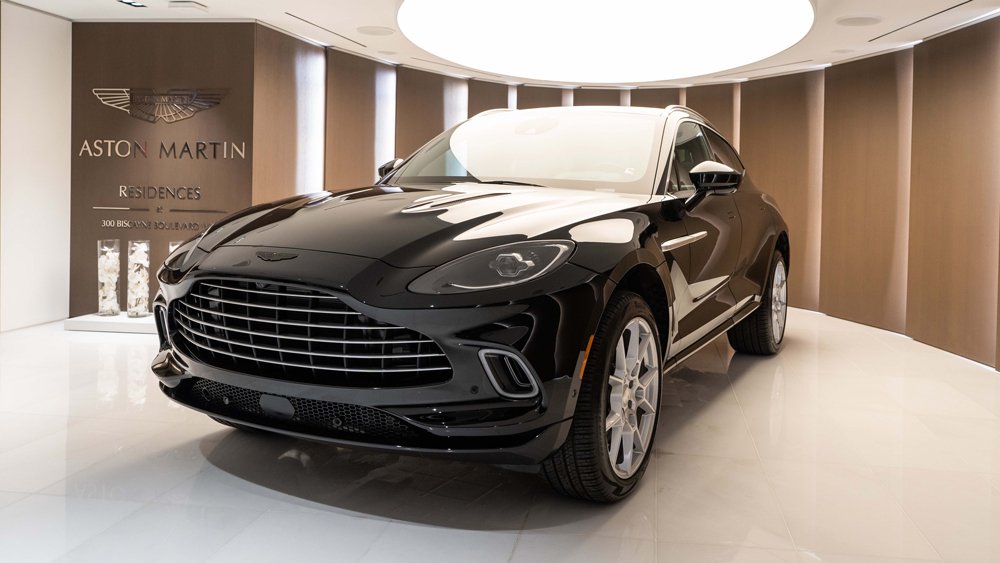 The first Aston Martin DBX for a US customer arrives at the Aston Martin Residences in Miami.