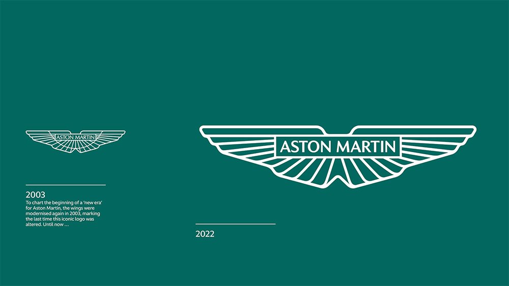 Aston Martin's 2003 and 2022 winged logos