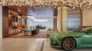 A view of Aston Martin’s Q New York's flagship customization center's giant LED display