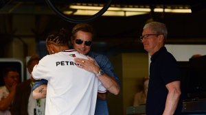 Sir Lewis Hamilton, Brad Pitt and Apple CEO Tim Cook at the 2022 at the United States Grand Prix