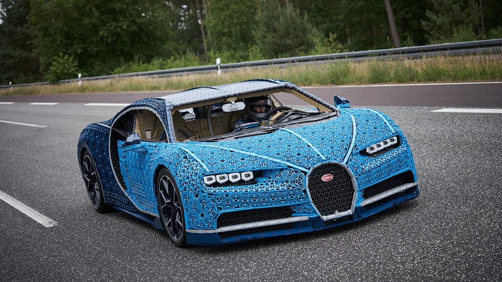 A Bugatti Chiron made from a million Lego pieces.