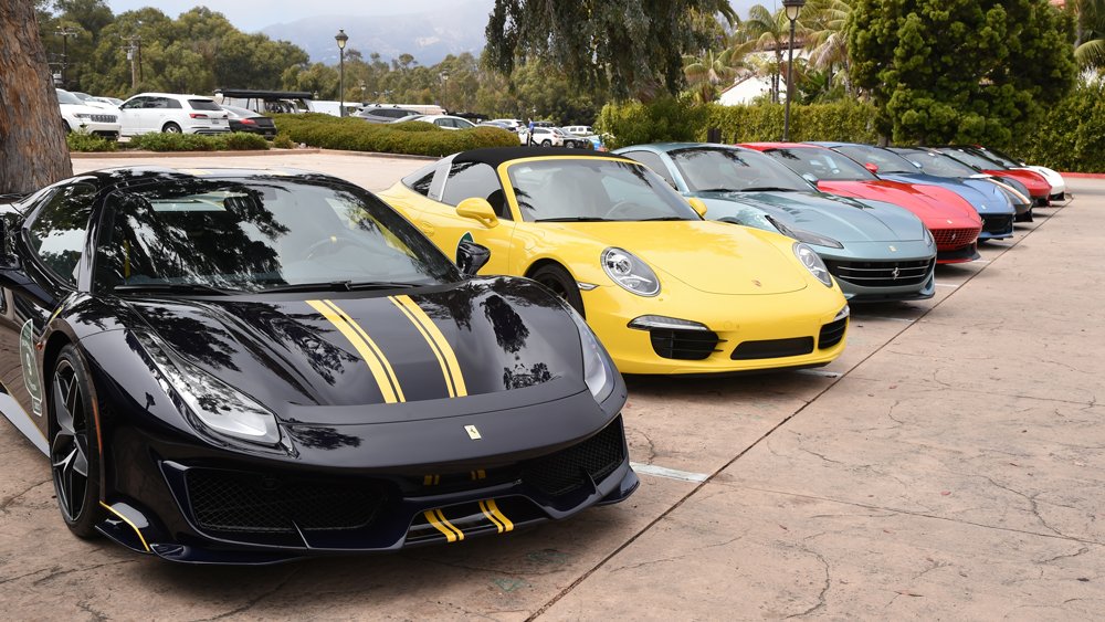 Some of the cars entered in the 2022 Robb Report California Coastal road rally.