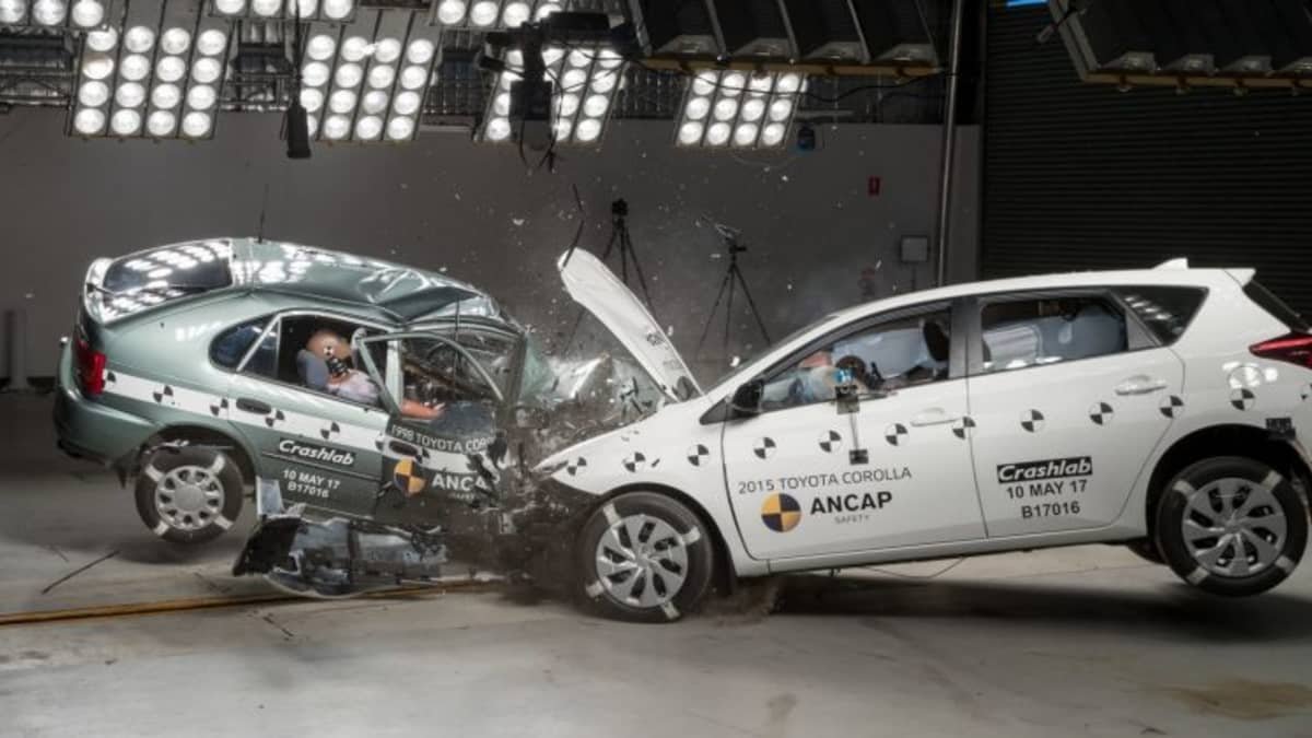 Head on: ANCAP crashed a 1998 Toyota Corolla with its 2015 cousin.
